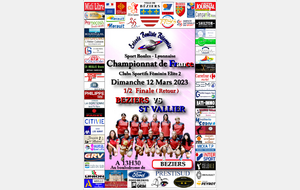 Championnat de France Clubs Sportifs Féminins Elite 2    1/2 FINALE RETOUR    BEZIERS / ST VALLIER    A 13H30	