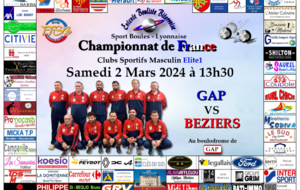 CHAMPIONNAT DE FRANCE Clubs Sportifs Masculins Elite 1                   GAP   VS   BEZIERS